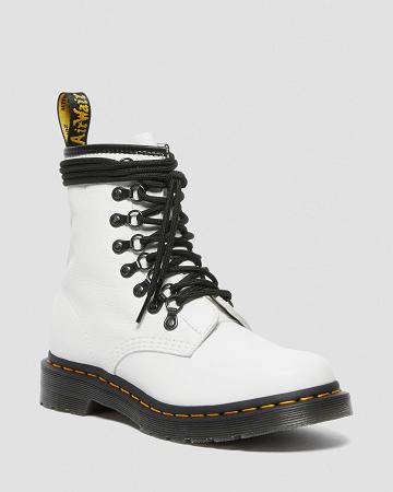 White Women's Dr Martens 1460 Laced Virginia Leather Lace Up Boots | CA 167WNB